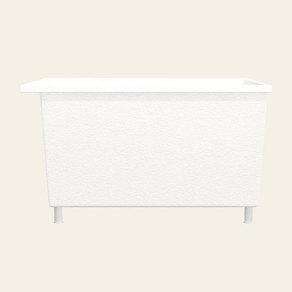 Omnitub Sheer 1200 deep soaking tub in white with feet — Side profile