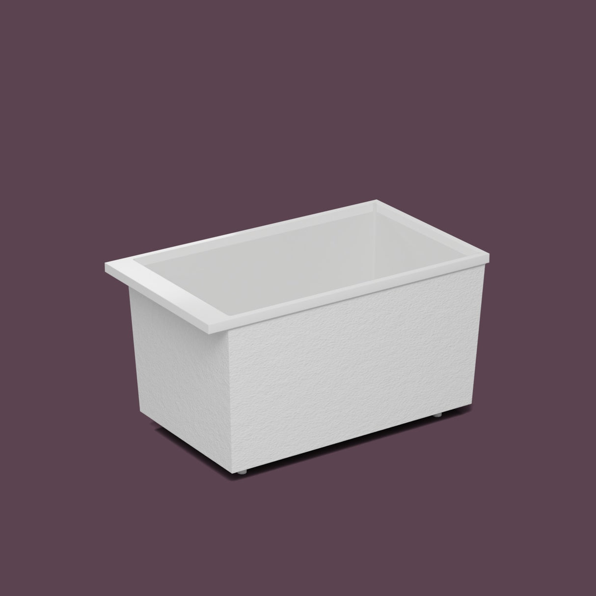Omnitub Sheer – 1200 × 700 Deep Soaking Tub – 600mm Depth — side three-quarter on the feet kit [render:ext3q:feet] [bg:deepaub]