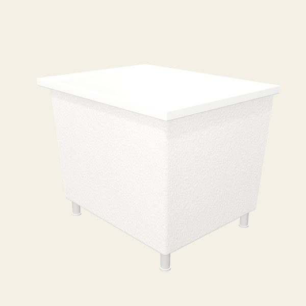 Omnitub Sheer 900 deep soaking tub in white with feet — Three-quarter