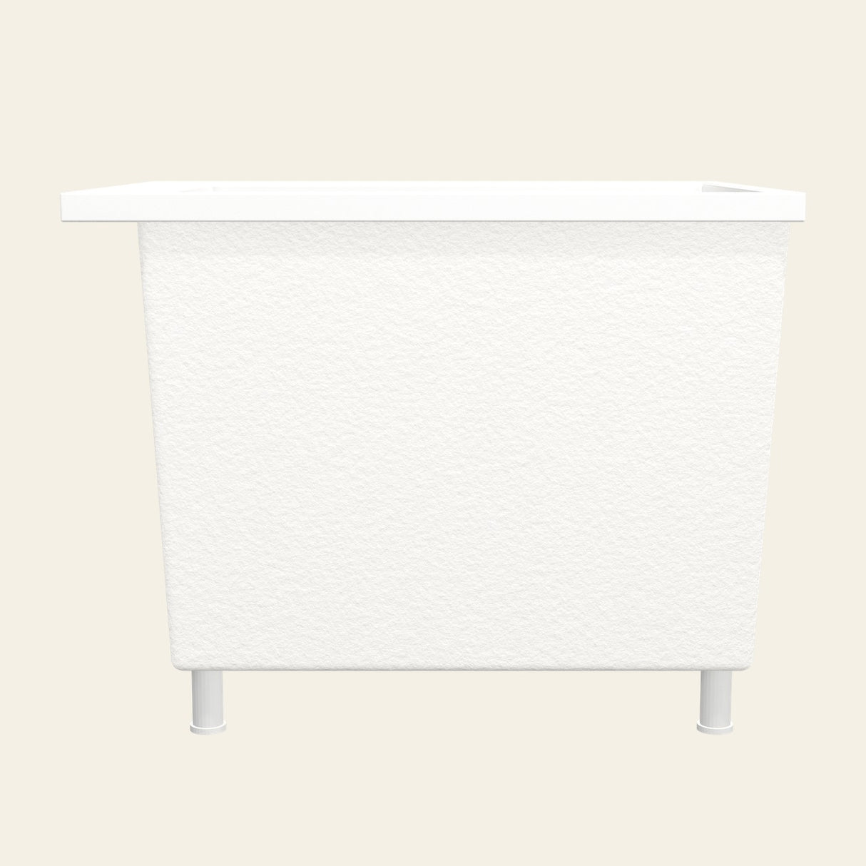 Omnitub Sheer 900 deep soaking tub in white with feet — Side profile