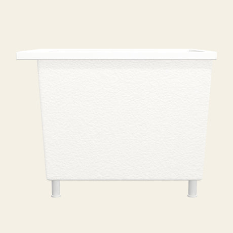 Omnitub Sheer 900 deep soaking tub in white with feet — Side profile