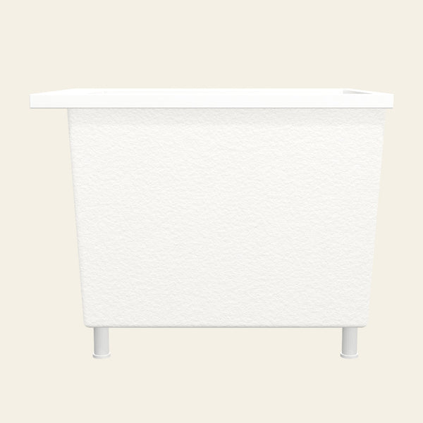 Omnitub Sheer 900 deep soaking tub in white with feet — Side profile
