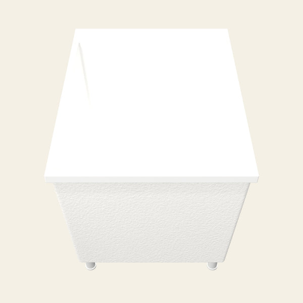 Omnitub Sheer 900 deep soaking tub in white with feet — End view