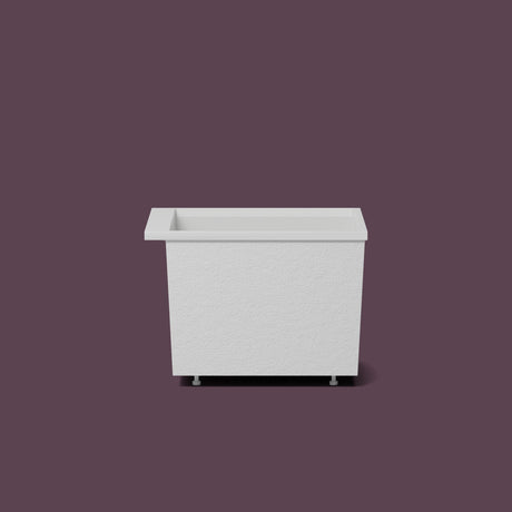 Omnitub Sheer – 900 × 700 Deep Soaking Tub – 600mm Depth — side elevation on the feet kit [render:sideon:feet] [bg:deepaub]