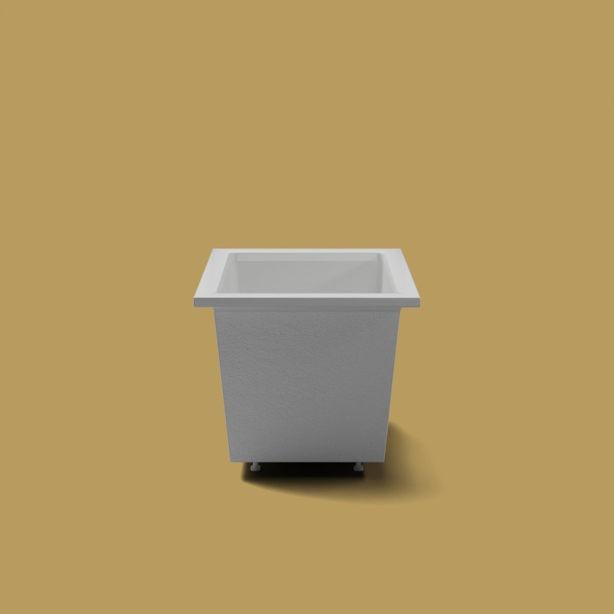 1050 x 750 Deep Soaking Tub – 600mm Depth – Rectangular – Omnitub — end elevation on the feet kit [render:endelev:feet] [bg:brass]