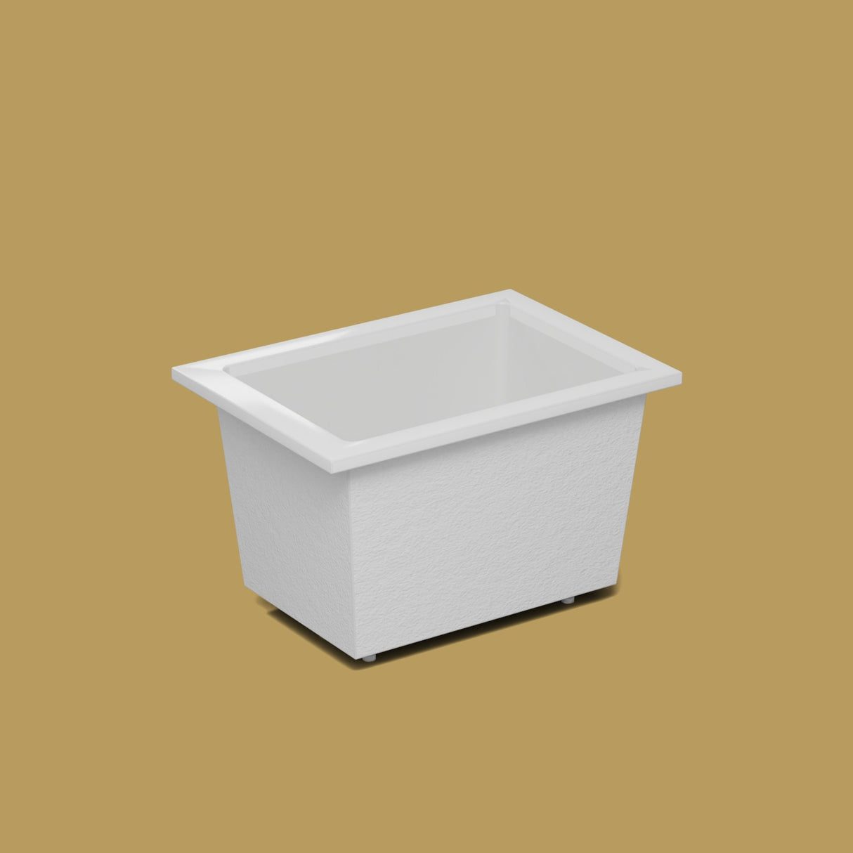 1050 x 750 Deep Soaking Tub – 600mm Depth – Rectangular – Omnitub — side three-quarter on the feet kit [render:ext3q:feet] [bg:brass]