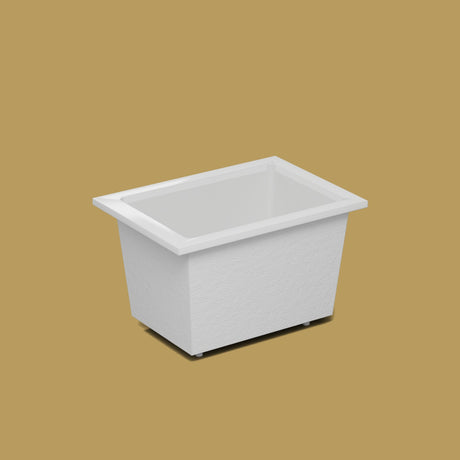 1050 x 750 Deep Soaking Tub – 600mm Depth – Rectangular – Omnitub — side three-quarter on the feet kit [render:ext3q:feet] [bg:brass]