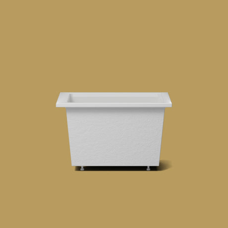 1050 x 750 Deep Soaking Tub – 600mm Depth – Rectangular – Omnitub — side elevation on the feet kit [render:sideon:feet] [bg:brass]