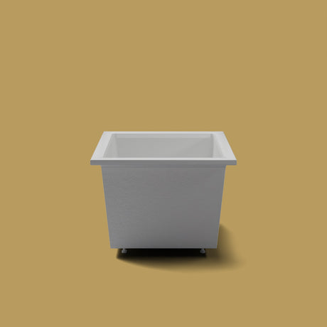 1150 x 900 Deep Soaking Tub – 600mm Depth – Rectangular – Omnitub — end elevation on the feet kit [render:endelev:feet] [bg:brass]