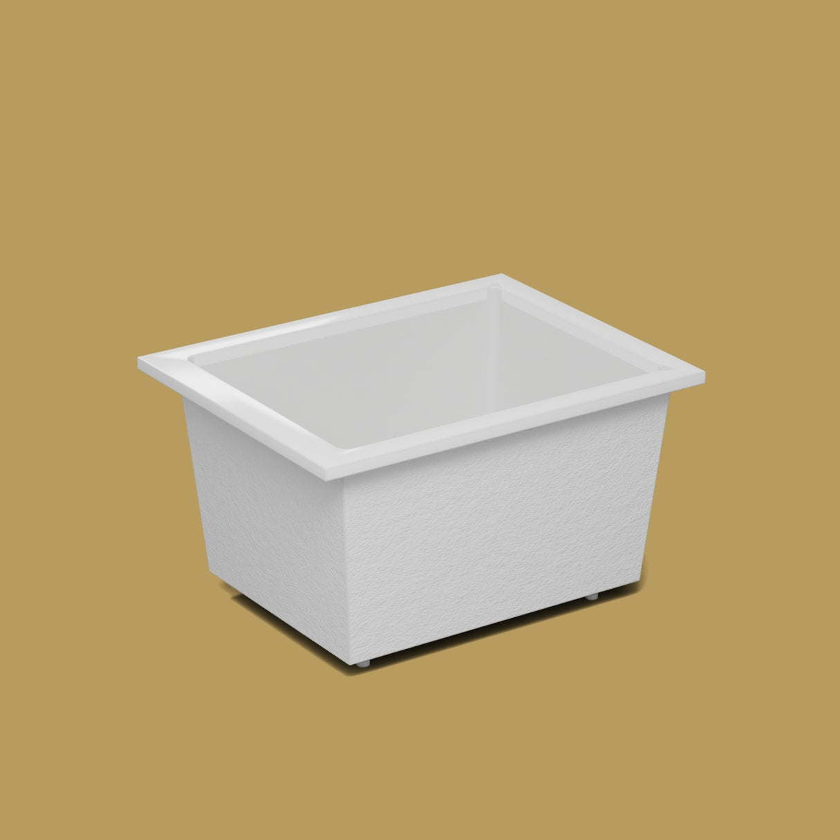 1150 x 900 Deep Soaking Tub – 600mm Depth – Rectangular – Omnitub — side three-quarter on the feet kit [render:ext3q:feet] [bg:brass]