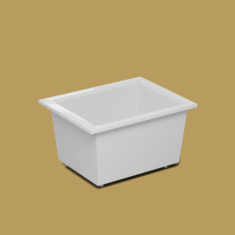 1150 x 900 Deep Soaking Tub – 600mm Depth – Rectangular – Omnitub — side three-quarter on the feet kit [render:ext3q:feet] [bg:brass]