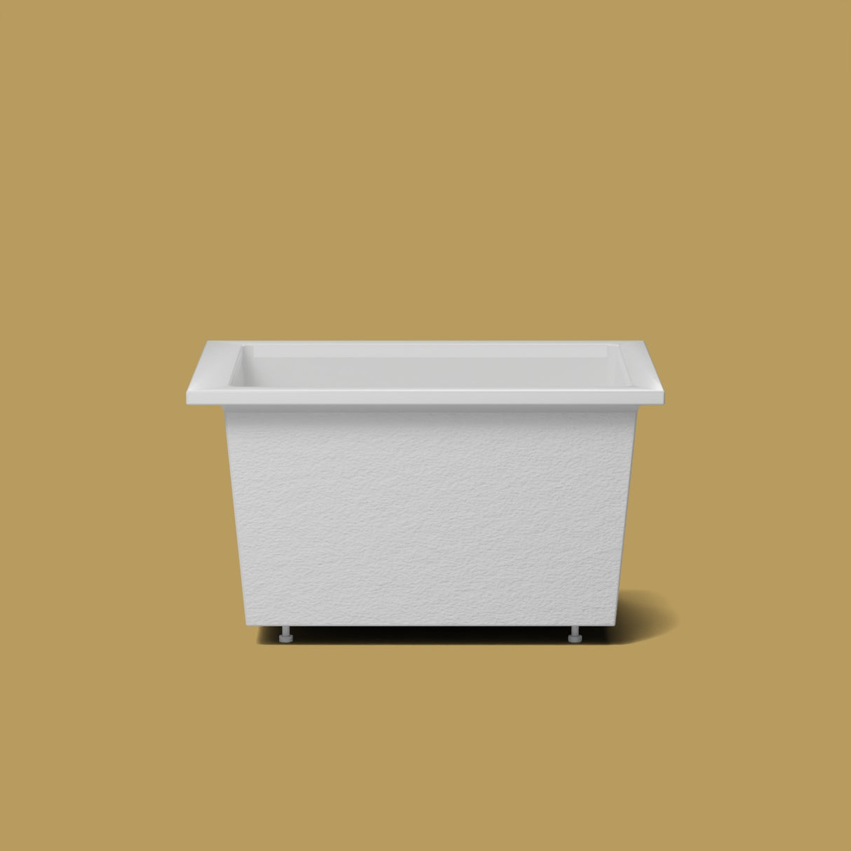 1150 x 900 Deep Soaking Tub – 600mm Depth – Rectangular – Omnitub — side elevation on the feet kit [render:sideon:feet] [bg:brass]