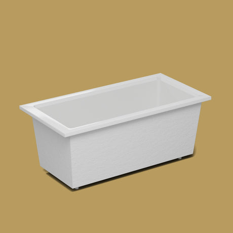 1600 x 800 Deep Soaking Tub – 600mm Depth – Rectangular – Omnitub — side three-quarter on the feet kit [render:ext3q:feet] [bg:brass]