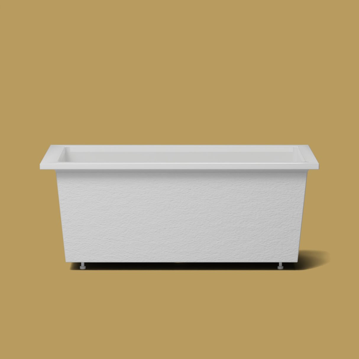 1600 x 800 Deep Soaking Tub – 600mm Depth – Rectangular – Omnitub — side elevation on the feet kit [render:sideon:feet] [bg:brass]