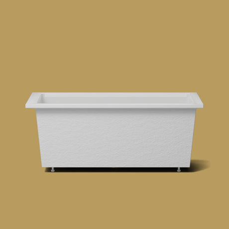 1600 x 800 Deep Soaking Tub – 600mm Depth – Rectangular – Omnitub — side elevation on the feet kit [render:sideon:feet] [bg:brass]