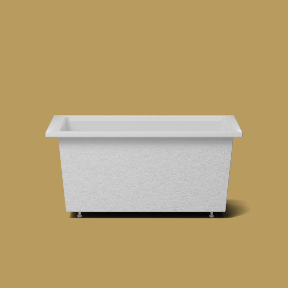 1400 x 900 Deep Soaking Tub – 600mm Depth – Rectangular – Omnitub — side elevation on the feet kit [render:sideon:feet] [bg:brass]