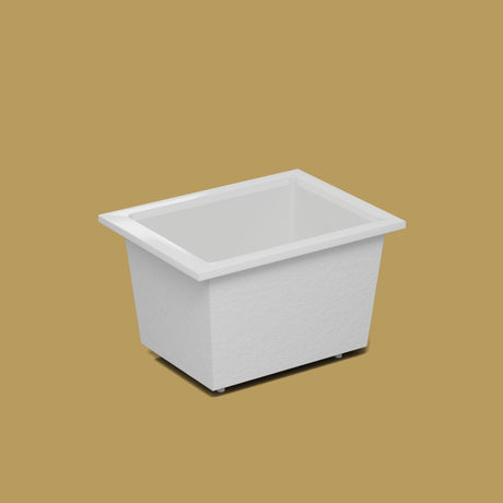 1050 x 800 Deep Soaking Tub – 600mm Depth – Rectangular – Omnitub — side three-quarter on the feet kit [render:ext3q:feet] [bg:brass]