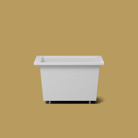 1050 x 800 Deep Soaking Tub – 600mm Depth – Rectangular – Omnitub — side elevation on the feet kit [render:sideon:feet] [bg:brass]