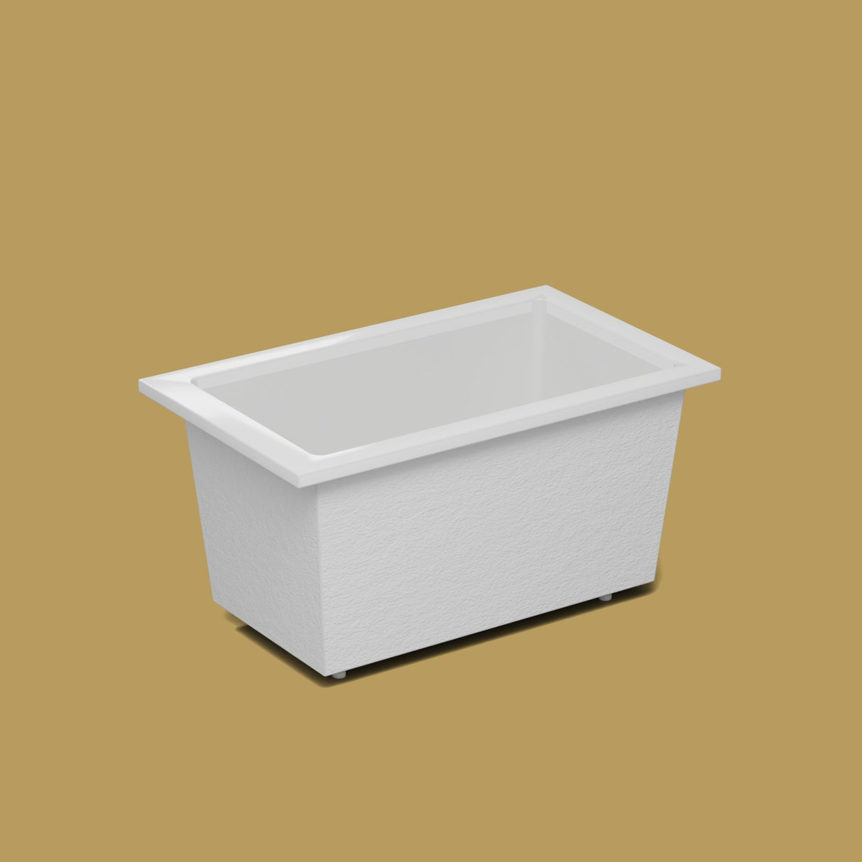 1250 x 750 Deep Soaking Tub – 600mm Depth – Rectangular – Omnitub — side three-quarter on the feet kit [render:ext3q:feet] [bg:brass]