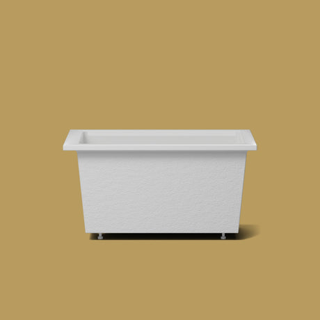 1250 x 750 Deep Soaking Tub – 600mm Depth – Rectangular – Omnitub — side elevation on the feet kit [render:sideon:feet] [bg:brass]