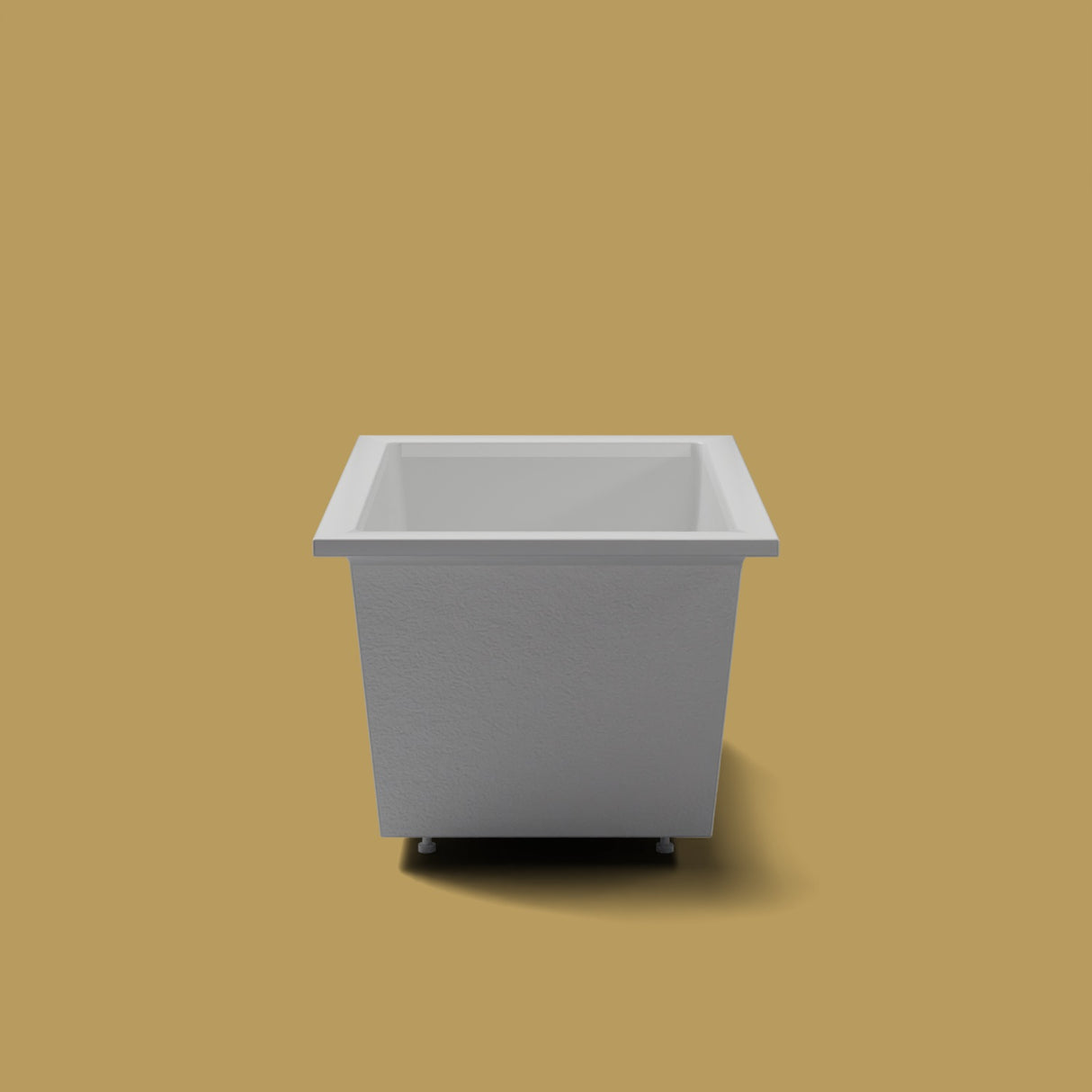 1250 x 850 Deep Soaking Tub – 600mm Depth – Rectangular – Omnitub — end elevation on the feet kit [render:endelev:feet] [bg:brass]