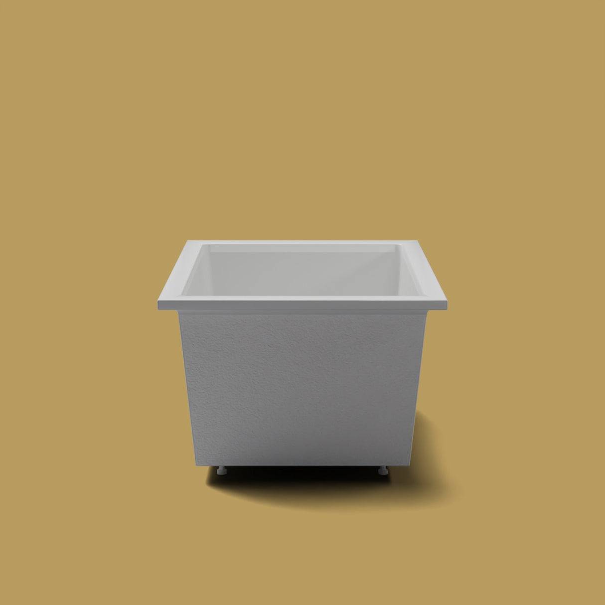 1300 x 950 Deep Soaking Tub – 600mm Depth – Rectangular – Omnitub — end elevation on the feet kit [render:endelev:feet] [bg:brass]