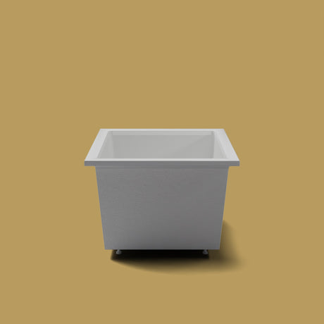 1300 x 950 Deep Soaking Tub – 600mm Depth – Rectangular – Omnitub — end elevation on the feet kit [render:endelev:feet] [bg:brass]