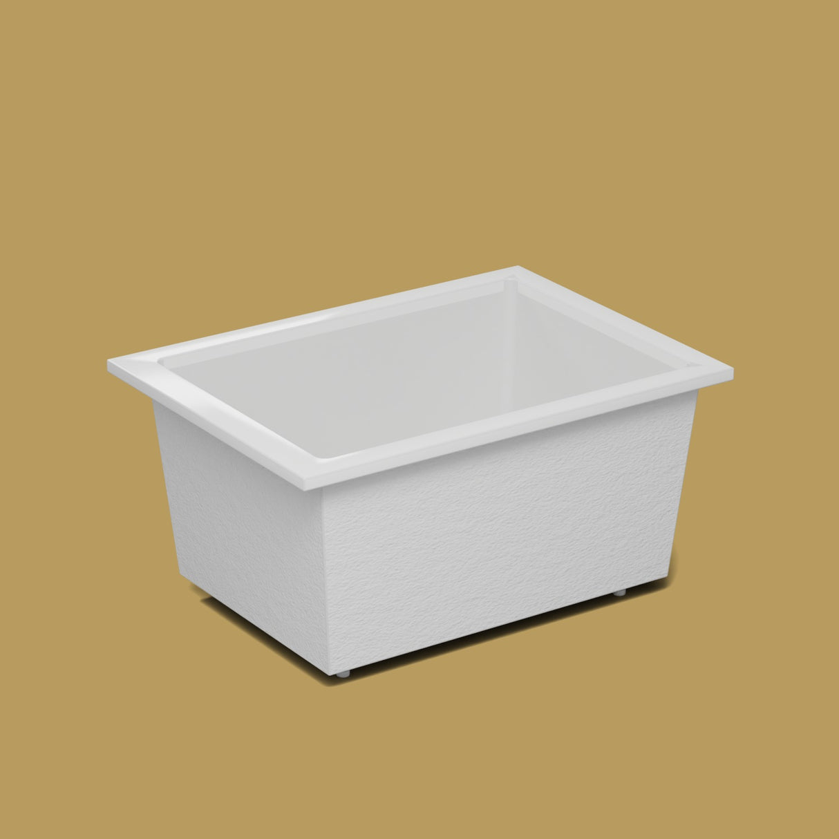 1300 x 950 Deep Soaking Tub – 600mm Depth – Rectangular – Omnitub — side three-quarter on the feet kit [render:ext3q:feet] [bg:brass]