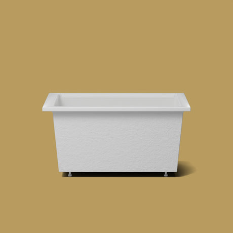 1300 x 950 Deep Soaking Tub – 600mm Depth – Rectangular – Omnitub — side elevation on the feet kit [render:sideon:feet] [bg:brass]