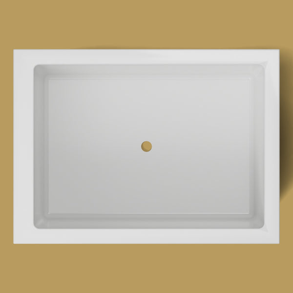 1300 x 950 Deep Soaking Tub – 600mm Depth – Rectangular – Omnitub — from above [render:topdown:nofeet] [bg:brass]