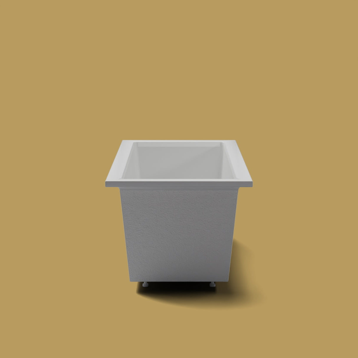 1500 x 800 Deep Soaking Tub – 600mm Depth – Rectangular – Omnitub (B100) — end elevation on the feet kit [render:endelev:feet] [bg:brass]