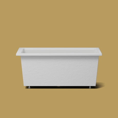 1500 x 800 Deep Soaking Tub – 600mm Depth – Rectangular – Omnitub (B100) — side elevation on the feet kit [render:sideon:feet] [bg:brass]