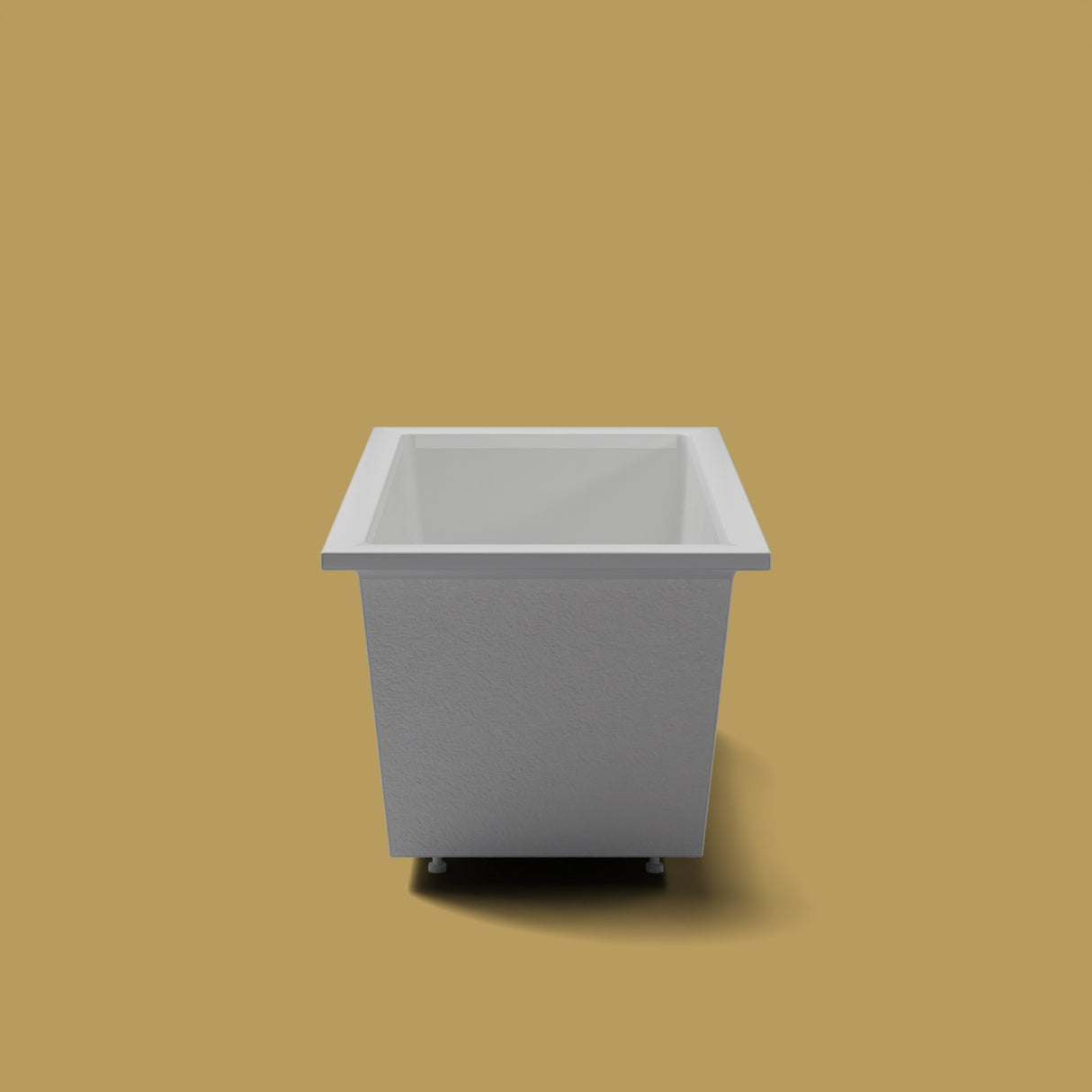 1500 x 800 Deep Soaking Tub – 600mm Depth – Rectangular – Omnitub — end elevation on the feet kit [render:endelev:feet] [bg:brass]