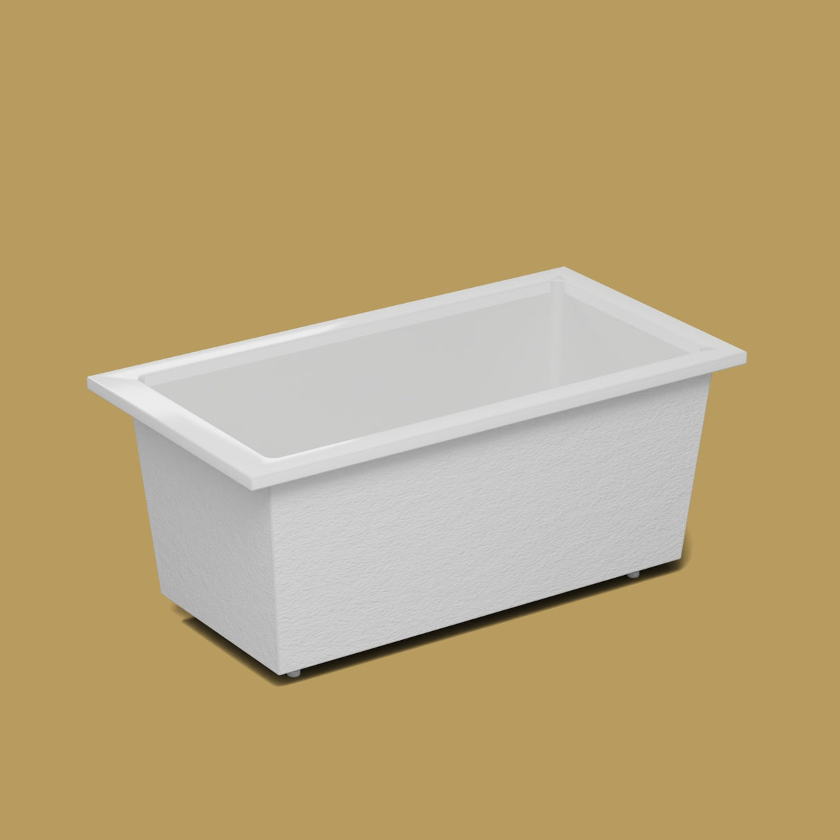 1500 x 800 Deep Soaking Tub – 600mm Depth – Rectangular – Omnitub — side three-quarter on the feet kit [render:ext3q:feet] [bg:brass]