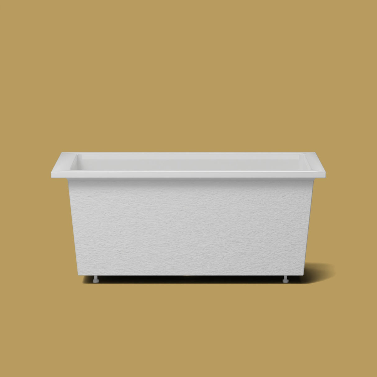1500 x 800 Deep Soaking Tub – 600mm Depth – Rectangular – Omnitub — side elevation on the feet kit [render:sideon:feet] [bg:brass]