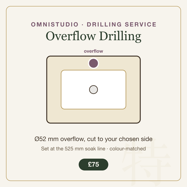 Overflow Drilling Service — Ø52mm overflow cut to your chosen side