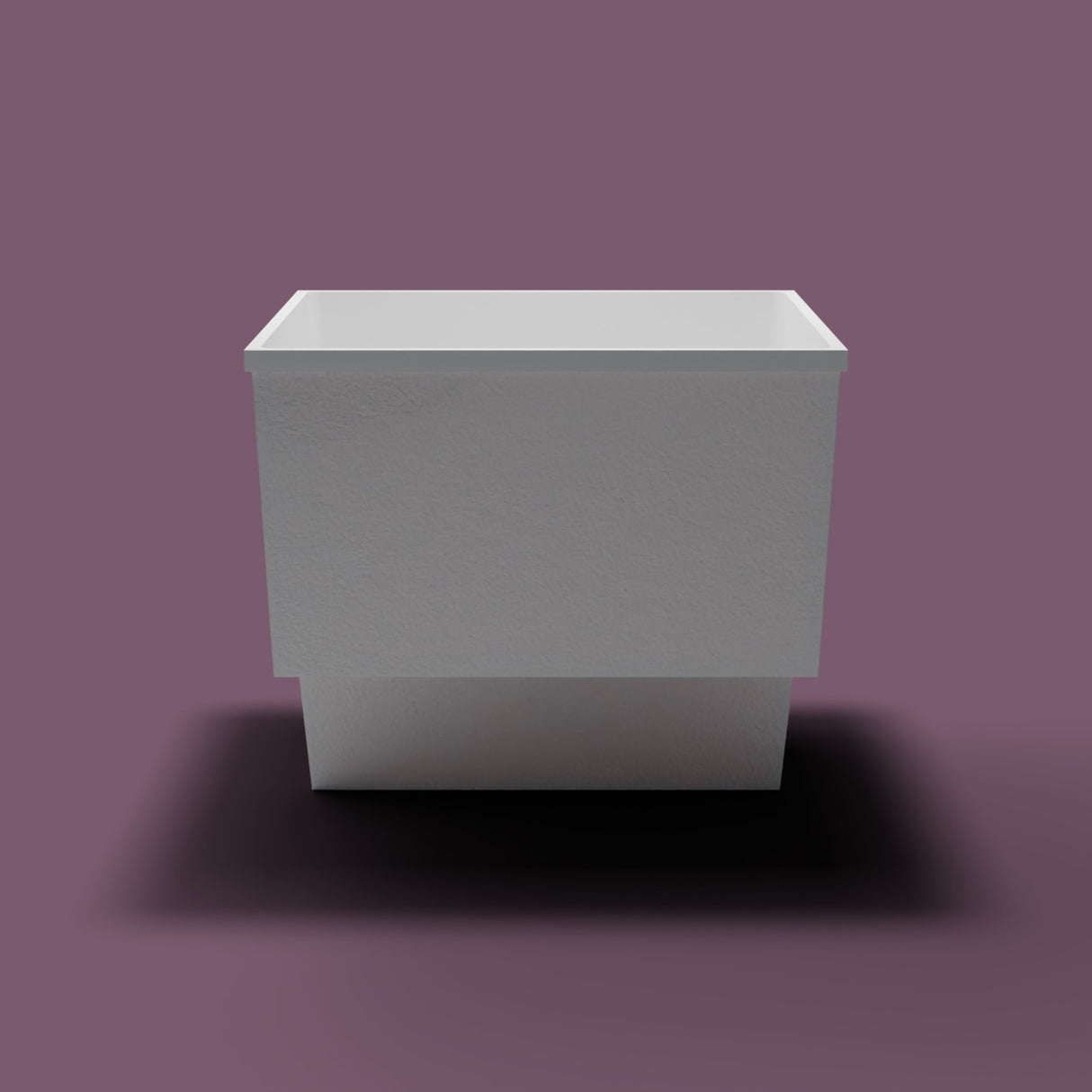 1100 x 1100 Seated Soaking Tub — End view [render:endelev:nofeet] [bg:aubergine]