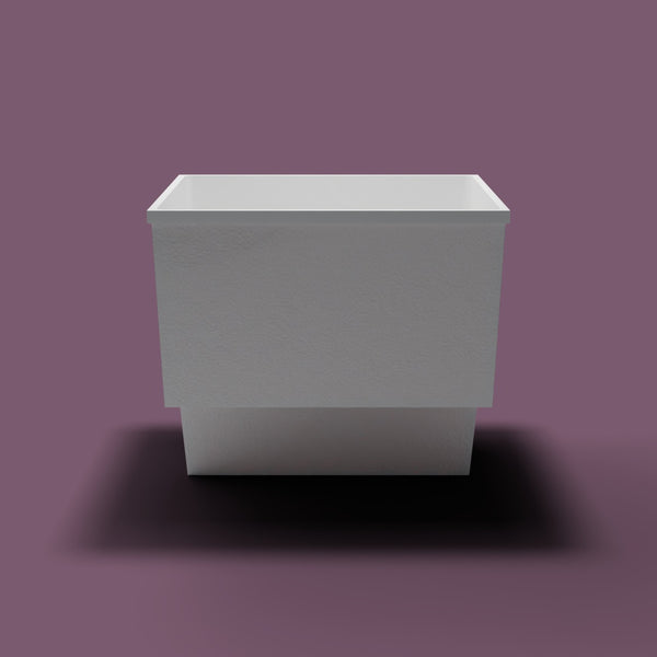 1100 x 1100 Seated Soaking Tub — End view [render:endelev:nofeet] [bg:aubergine]