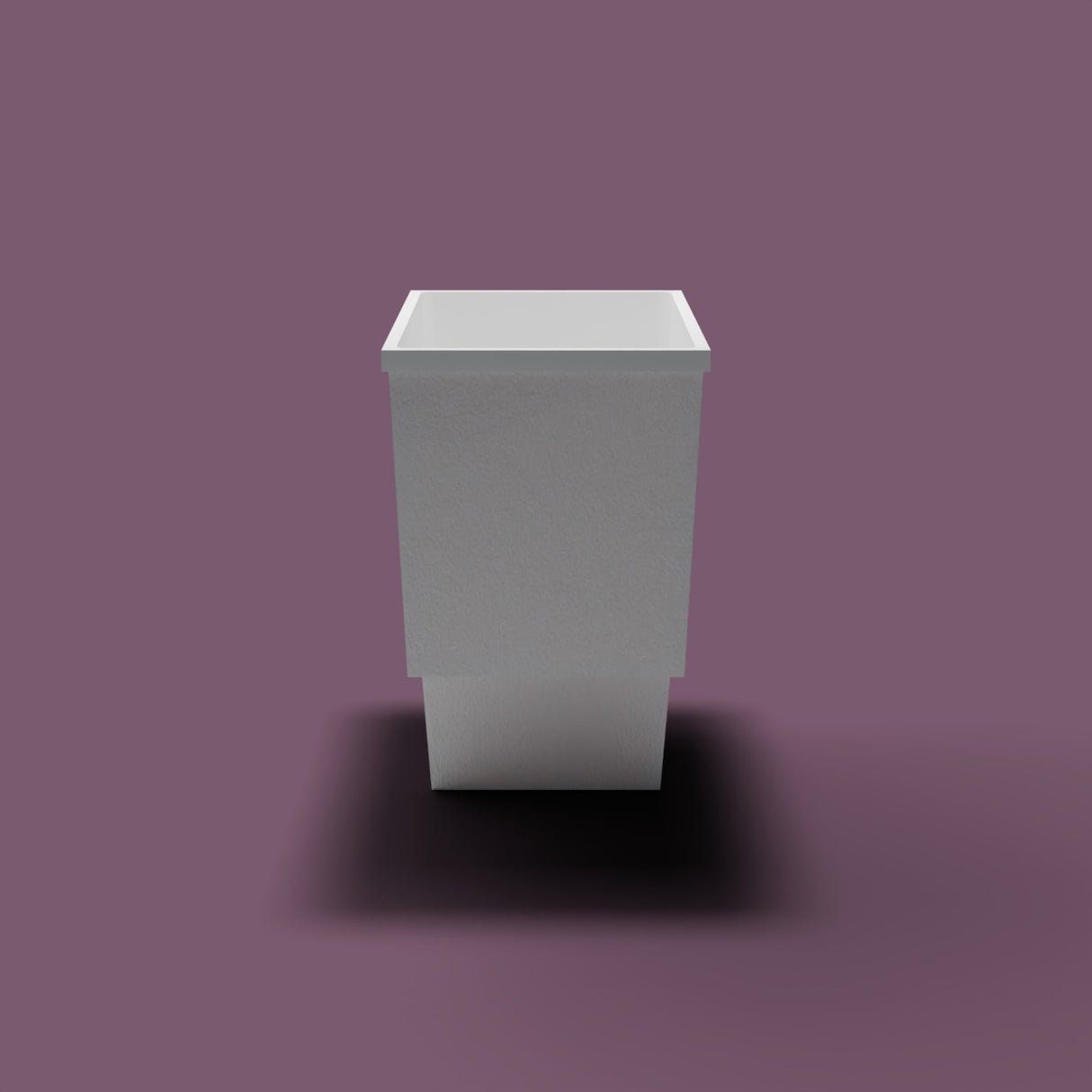 1100 x 600 Seated Soaking Tub — End view [render:endelev:nofeet] [bg:aubergine]
