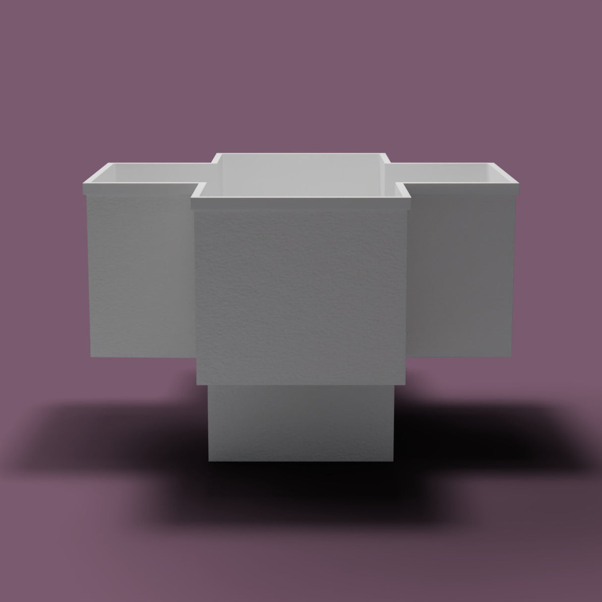 1500 x 1500 Seated Soaking Tub — End view [render:endelev:nofeet] [bg:aubergine]
