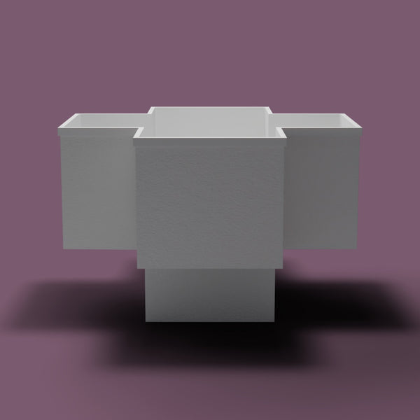 1500 x 1500 Seated Soaking Tub — End view [render:endelev:nofeet] [bg:aubergine]