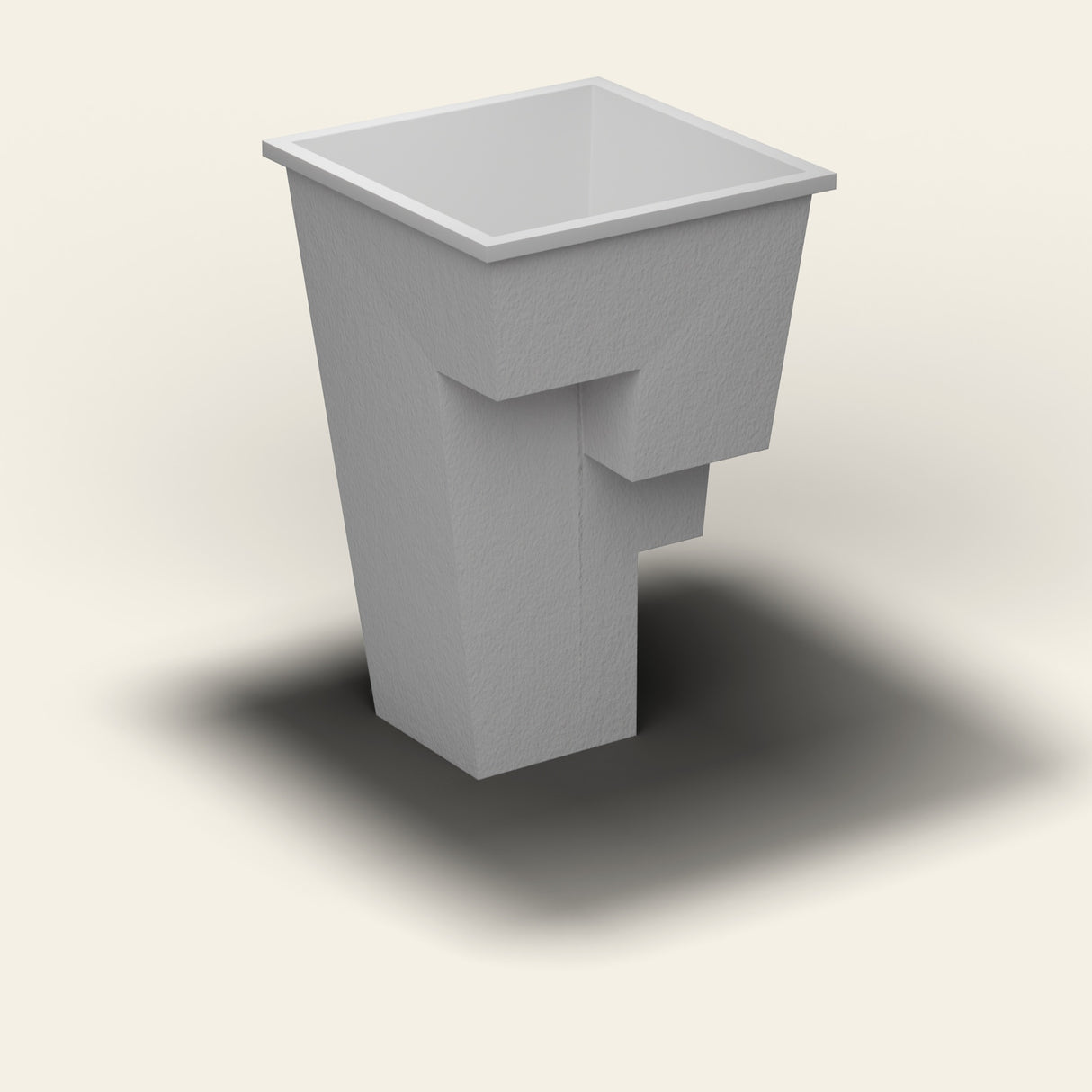 Omnitub 1000 x 1000 Stepped Plunge — side three-quarter [render:ext3q:nofeet]