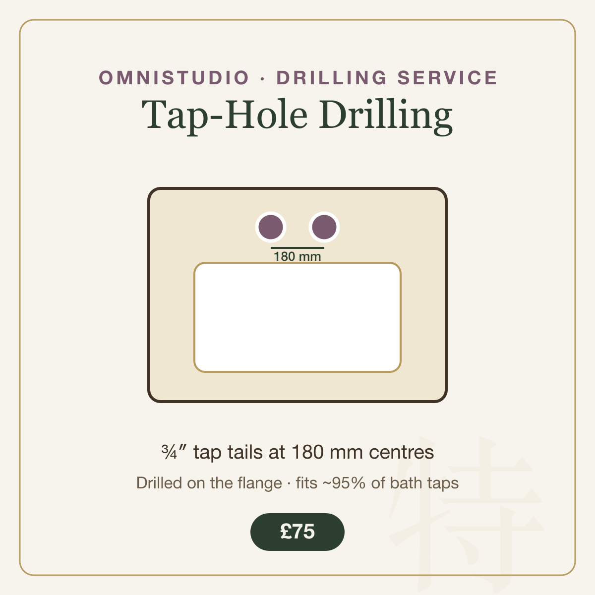 Tap Drilling Service — ¾inch tap tails at 180mm centres