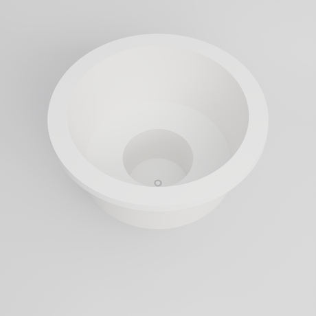 Omnitub 1500 Round Seated Soaking Tub in white — matt finish, 1500mm diameter, 1000mm internal depth with a 600mm seat and central footwell, high three-quarter showing the seat and interior, handmade in Britain [render:round:03-high-3q]