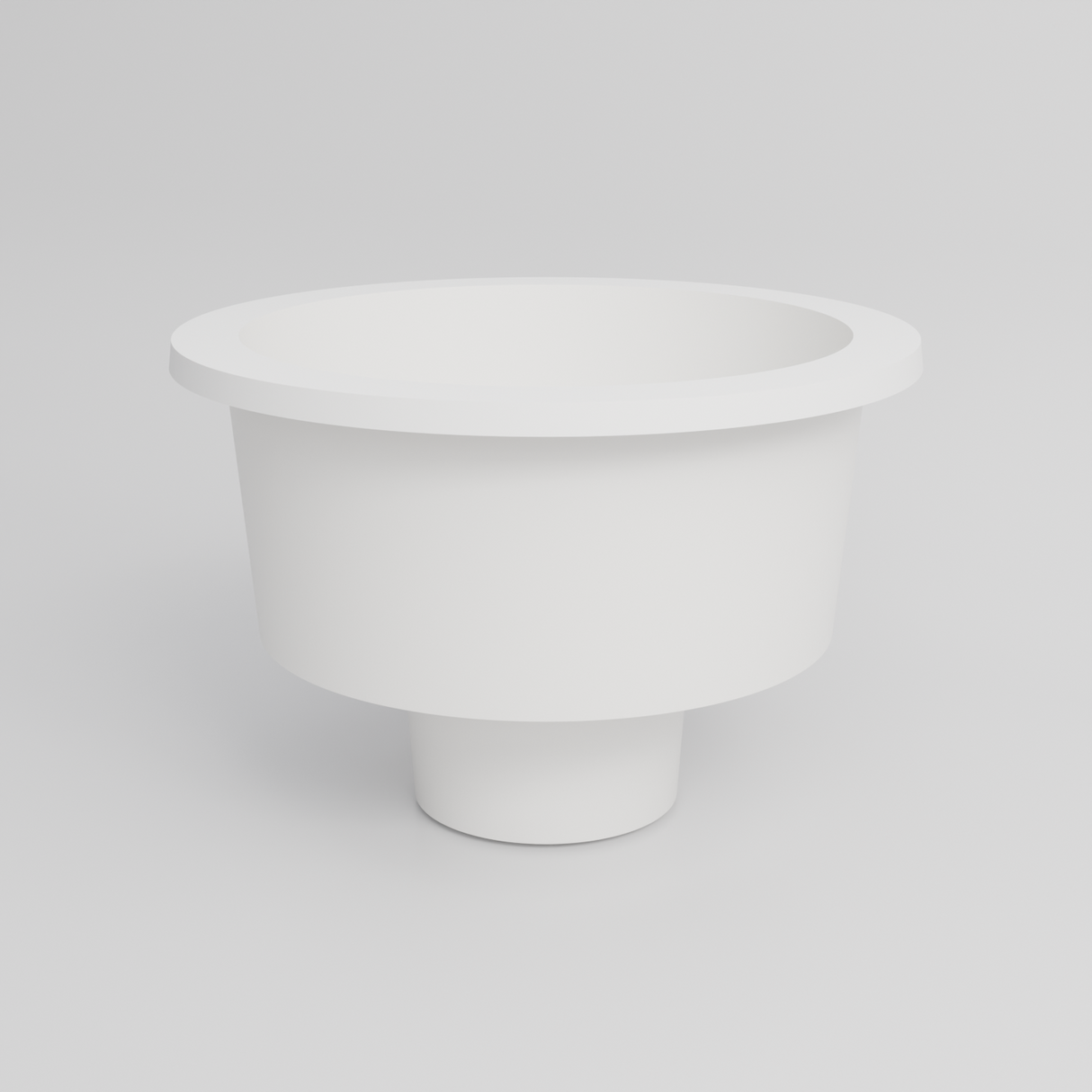 Omnitub 1500 Round Seated Soaking Tub in white — matt finish, 1500mm diameter, 1000mm internal depth with a 600mm seat and central footwell, side elevation, handmade in Britain [render:round:06-side-elevation]