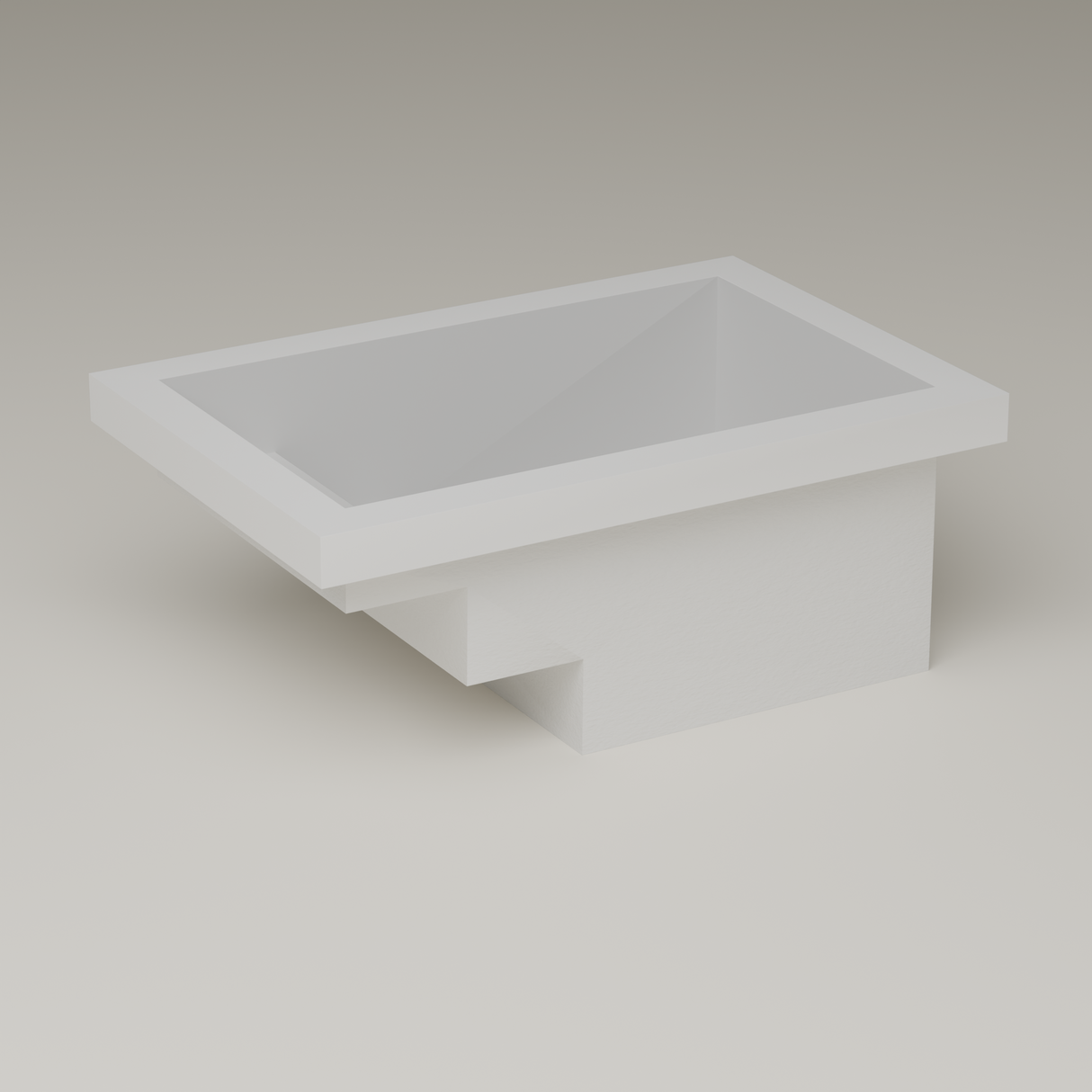Step-entry soaking tub exterior — 3000 × 2000 mm with 200 mm flange rim