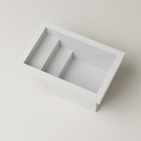 Interior — deep well floor with centred floor waste, matt finish