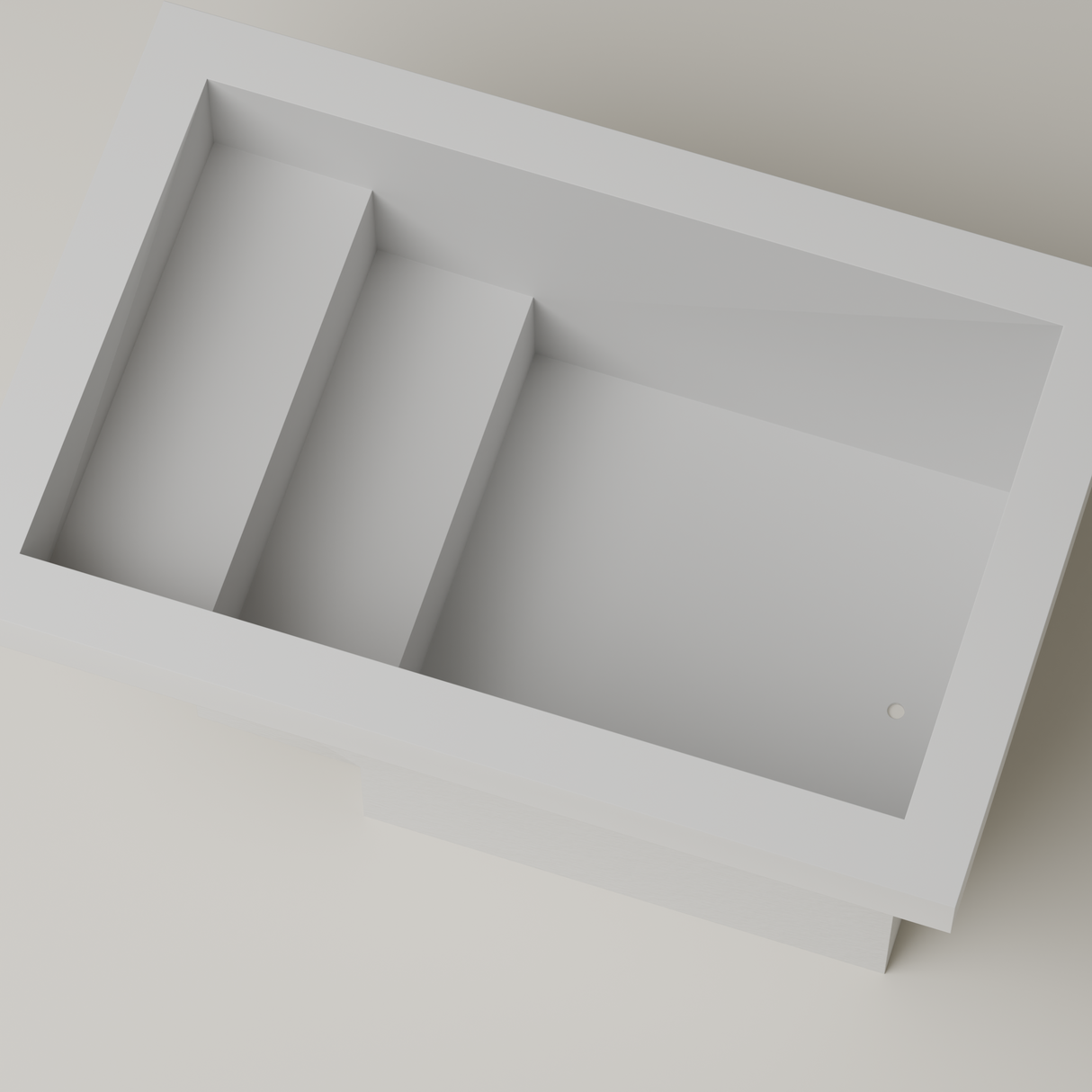 Interior detail — floor waste set 200 mm in from the deep end, centred