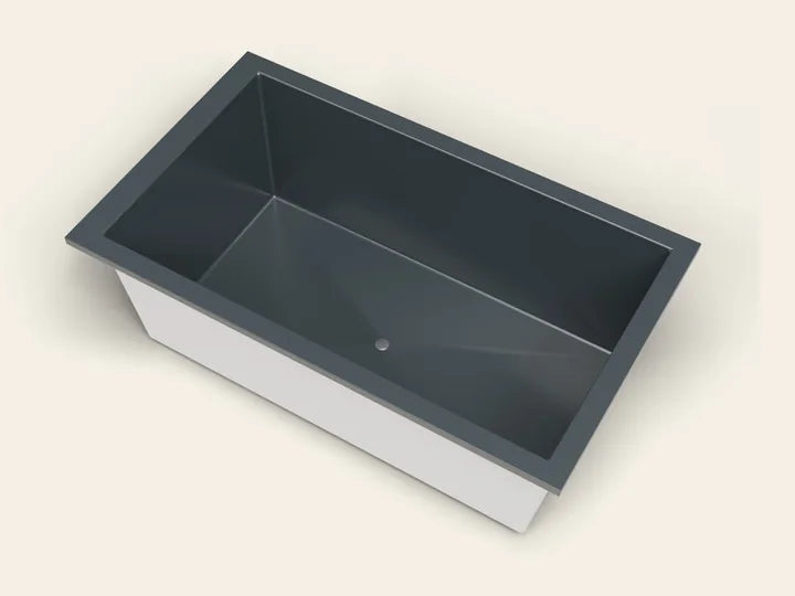 An Omnitub 1800 × 1050 deep soaking bath in RAL 7016 Anthracite Grey
