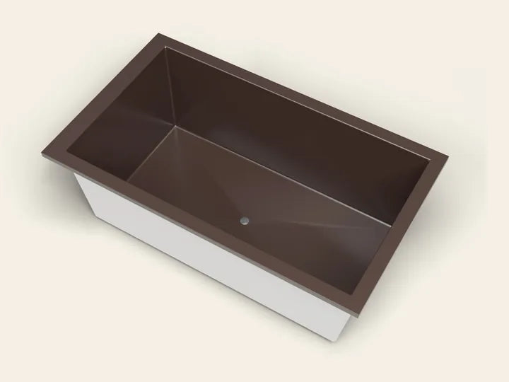 An Omnitub 1800 × 1050 deep soaking bath in RAL 8017 Chocolate Brown